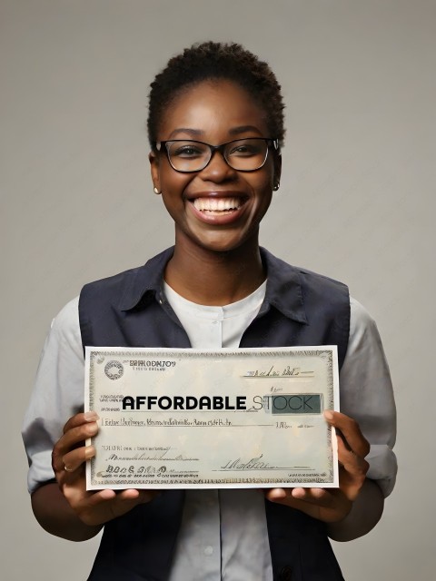 A smiling woman holding a check