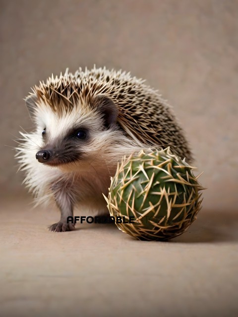 A small hedgehog with a ball of spikes
