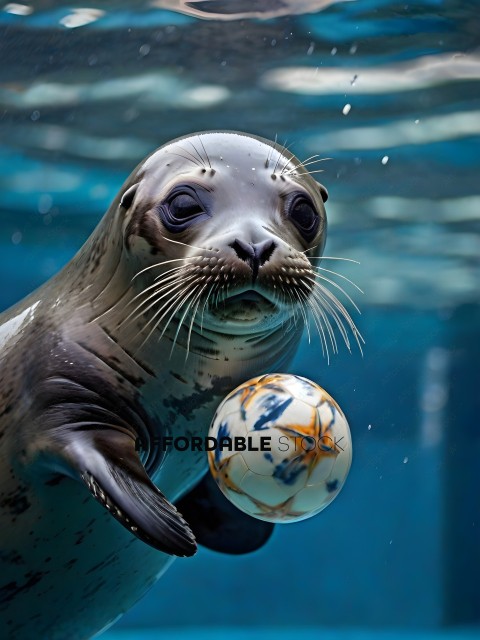 A seal with a ball in its paw