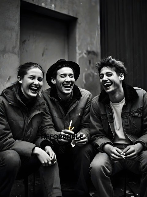Three friends laughing together