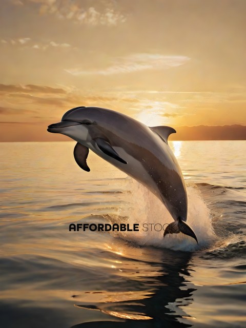 Dolphin leaps out of water at sunset