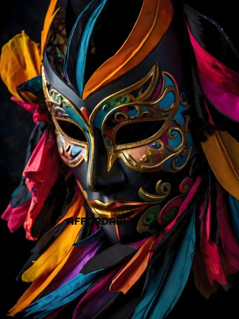 Colorful Mask with Gold and Blue Decorations