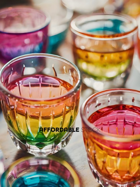 Colorful glasses with liquid in them