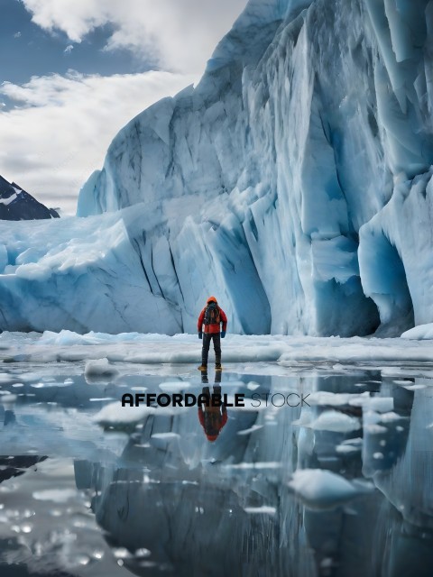 Man standing in front of a large ice formation