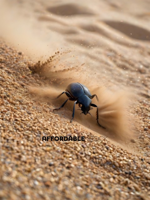 A beetle is running on the sand