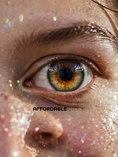 A person with a yellow eye and glittery face