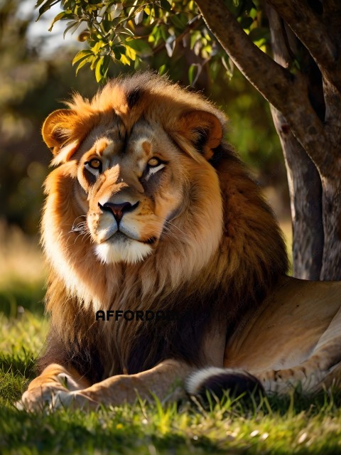 A lion sitting in the grass