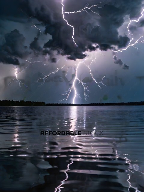 Lightning Strikes Over Lake