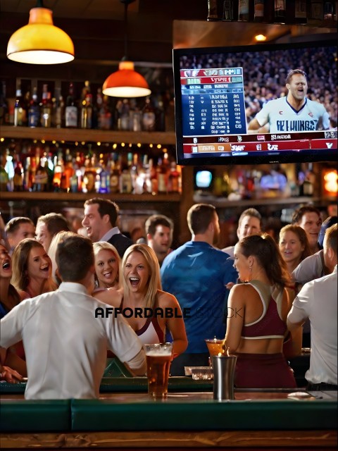 A group of people at a bar watching a basketball game
