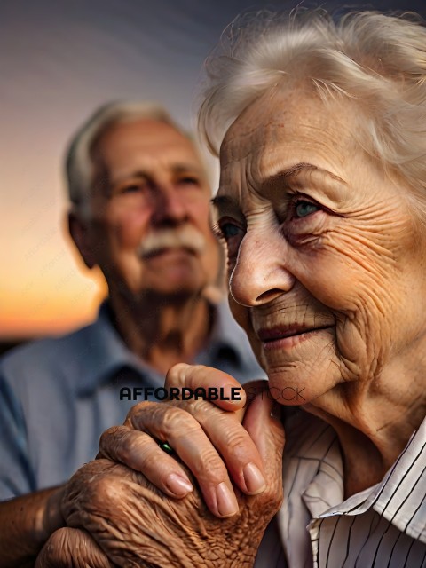 An elderly couple praying together