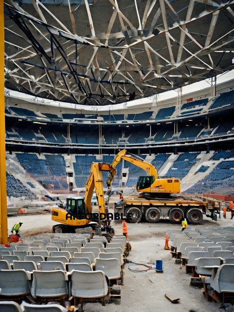 Construction workers working on a stadium