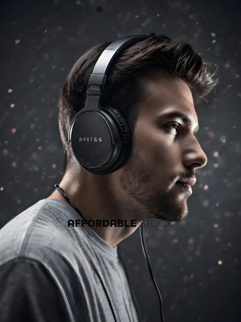 Man wearing headphones and looking down