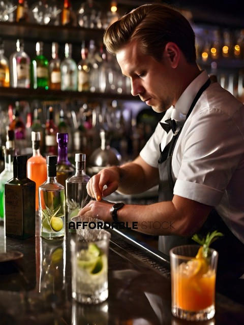 Bartender Mixing Drinks in a Bar
