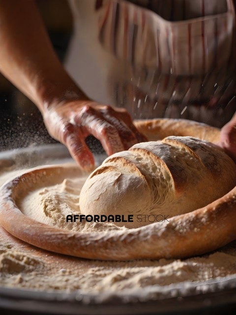A person is kneading bread dough
