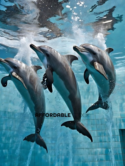 Three dolphins swimming in a pool