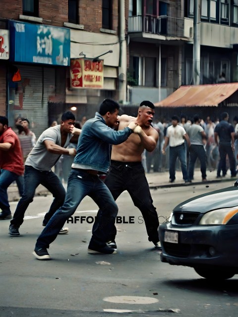 Men fighting in the street