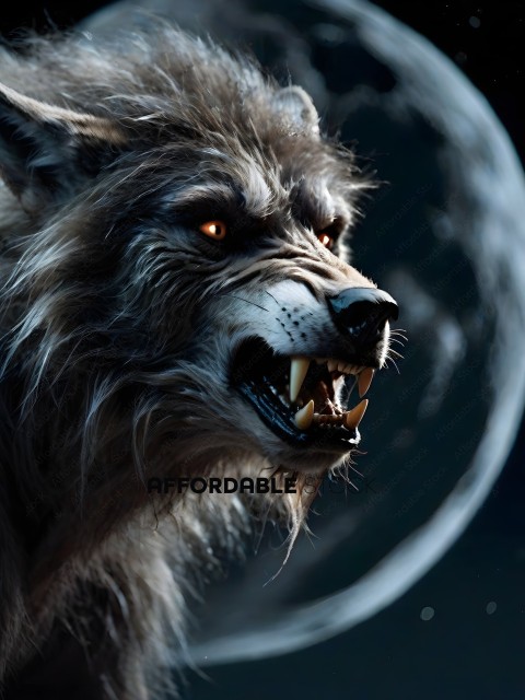 A Werewolf's Face with Red Eyes