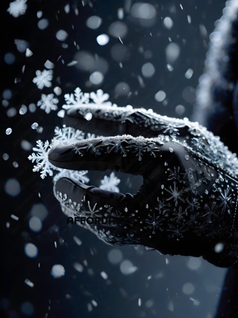 A person's hand with snowflakes on it