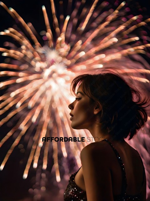 A woman looking at fireworks