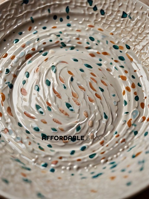 A close up of a colorful, swirly pattern on a white background