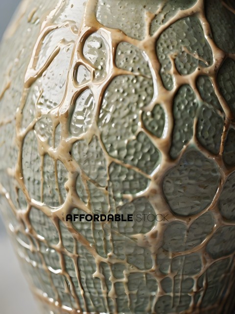 A close up of a green and white patterned vase