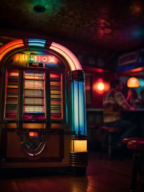 A Jukebox with a colorful neon sign