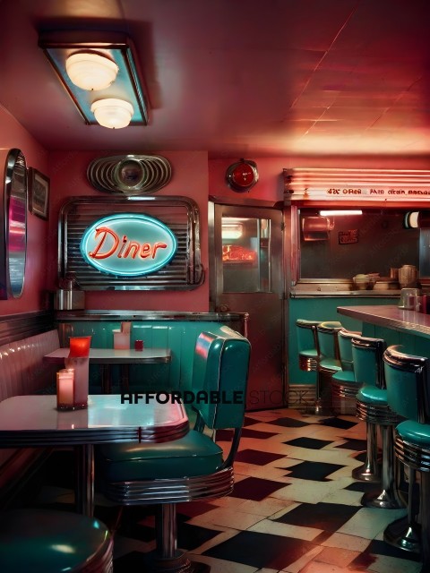 A Diner with a Pink and Blue Color Scheme