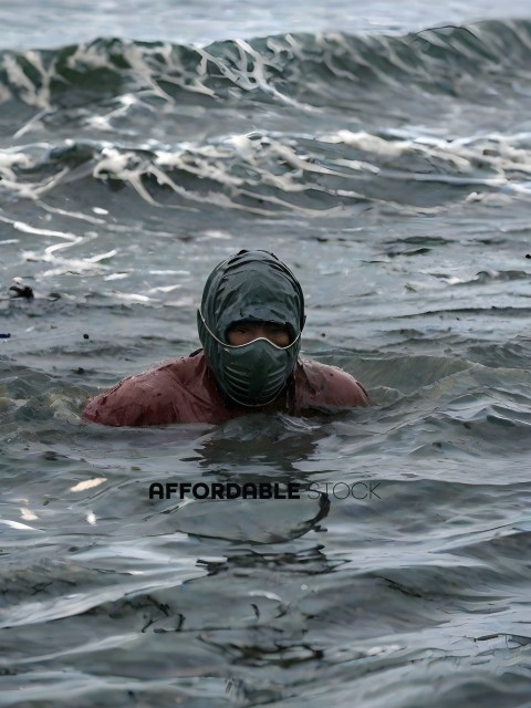 Man in Mask Swimming in Ocean