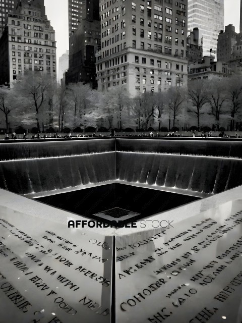 A view of the reflecting pool at the 9/11 memorial