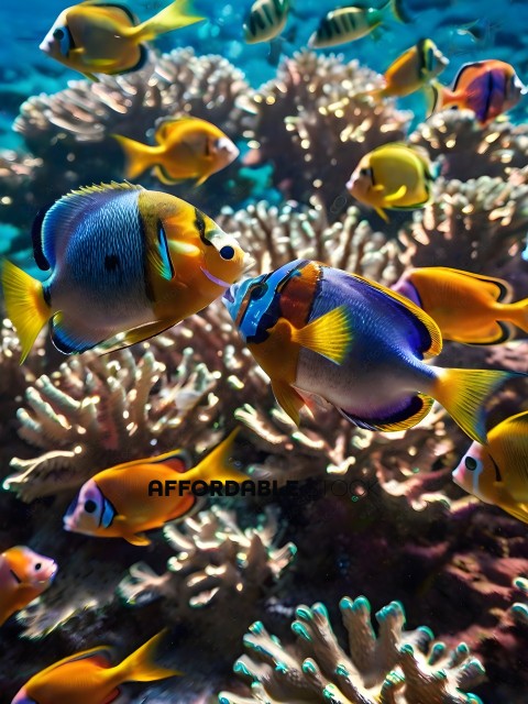 A school of colorful fish swimming in the ocean
