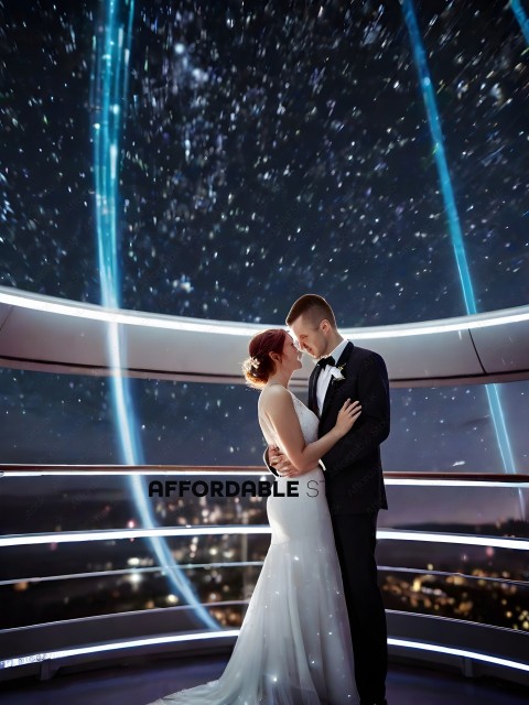 A Bride and Groom Kissing Under the Stars