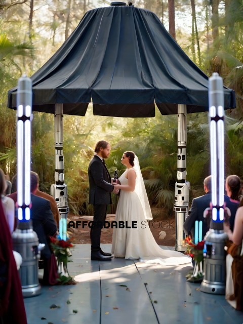 A Bride and Groom Under a Canopy