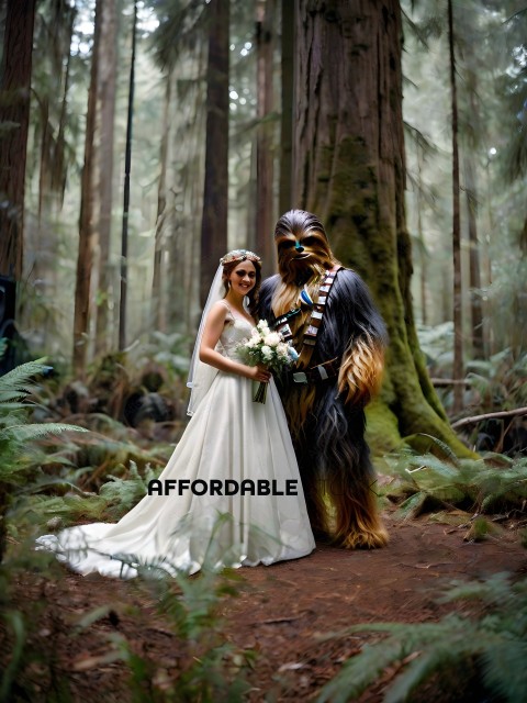 A bride and groom dressed in Star Wars costumes
