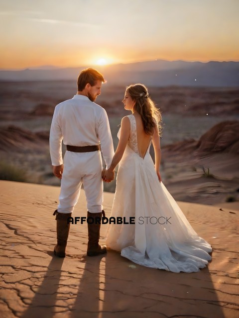 A Bride and Groom in a Desert Setting