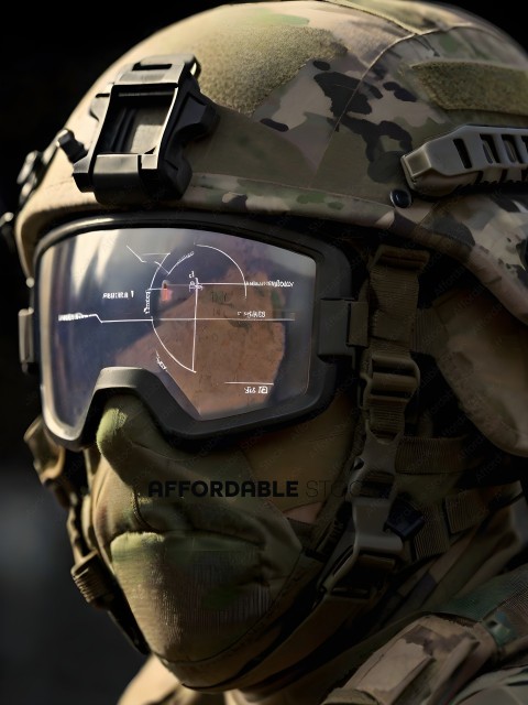 A soldier wearing a helmet with a visor on