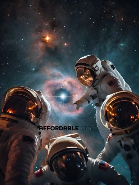 Astronauts looking at a star