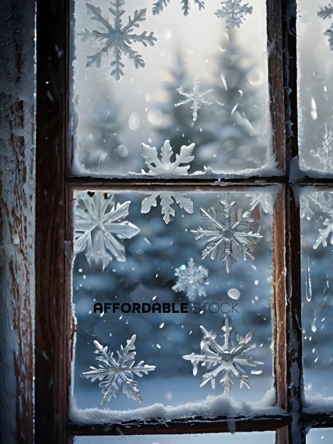 Snowflakes on window pane