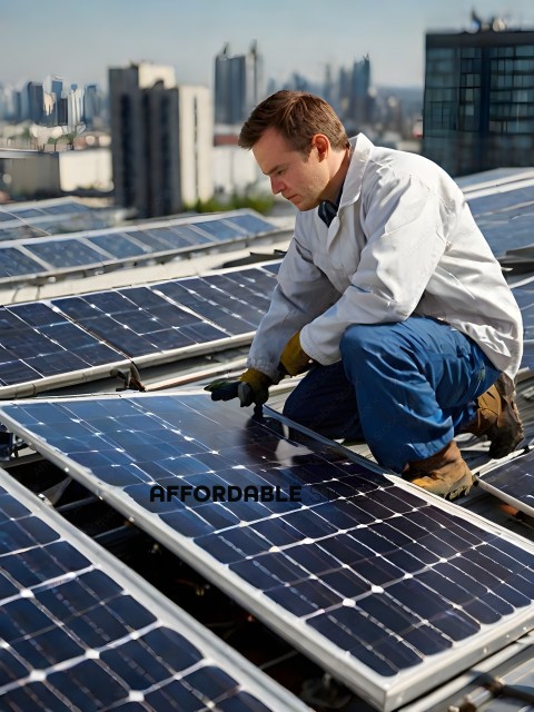Man working on solar panels