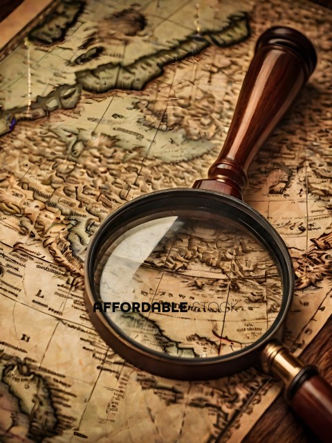 A magnifying glass on a map of the world
