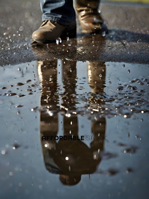 Reflection of a person in a puddle
