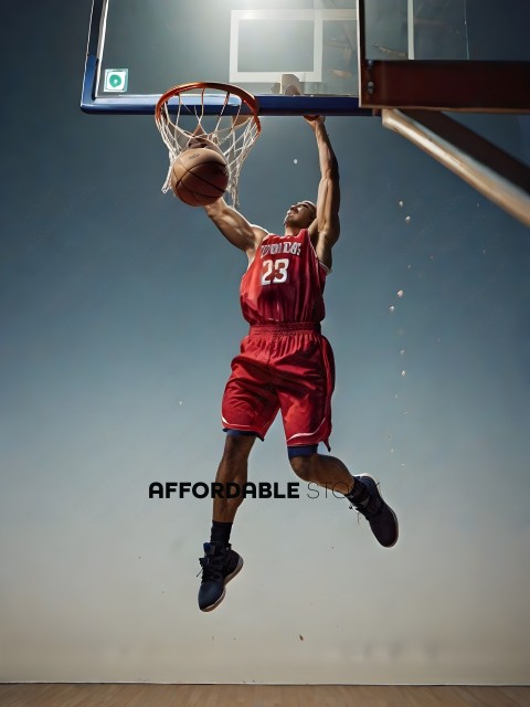 Basketball Player Dunking in Red Uniform