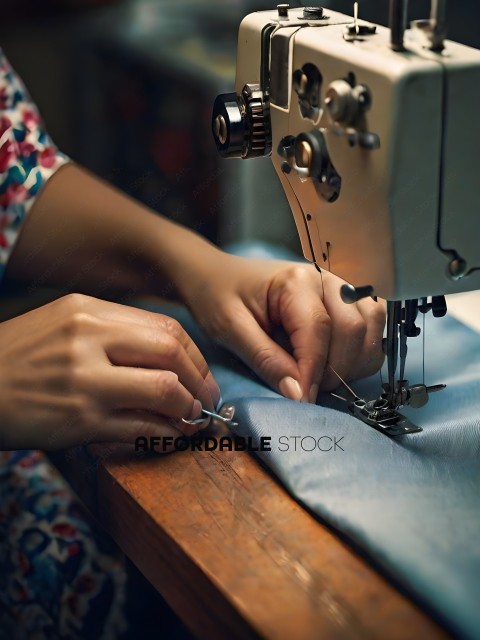 A person sewing a piece of fabric