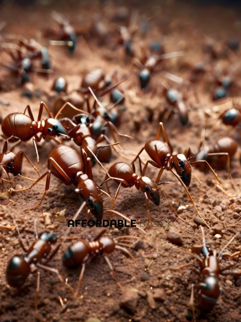 A group of ants on a dirt ground