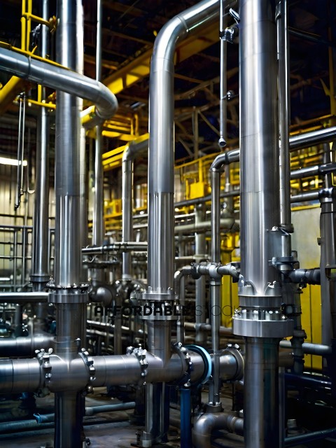 A factory with pipes and yellow walls