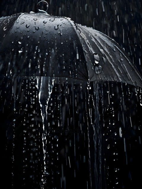 Raindrops on a black umbrella