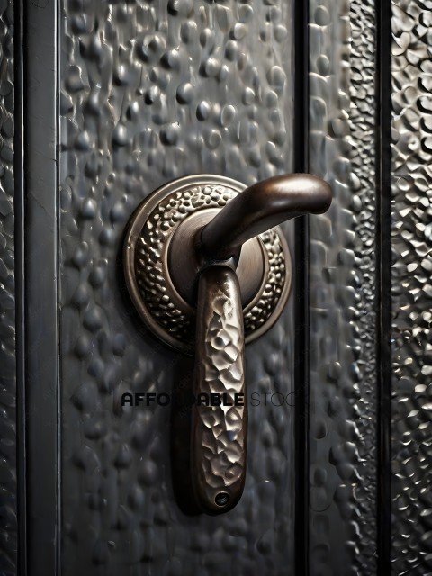 A bronze door handle with a design on it