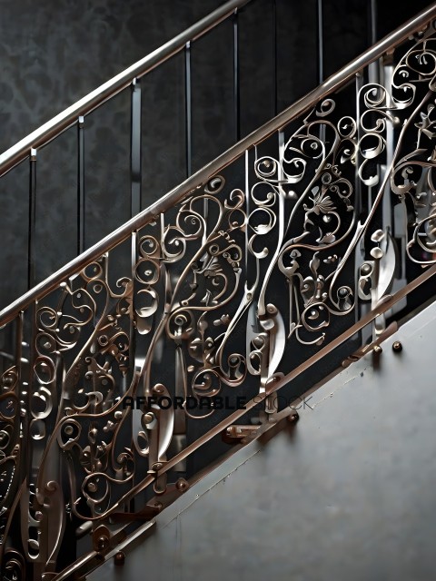 A metal staircase with a decorative design