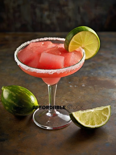 A glass of pink drink with a slice of lime on top