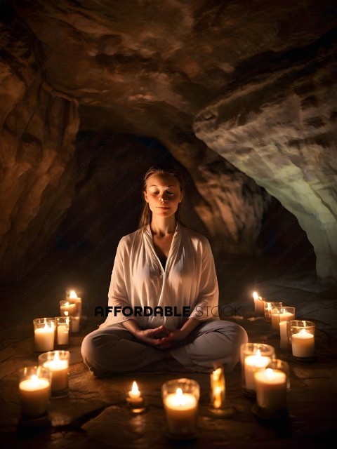 Woman Sitting in Meditation with Candles