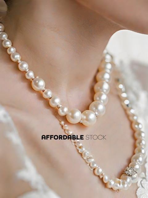 A woman wearing a pearl necklace